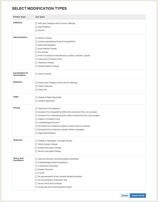 Modification Sub Type page